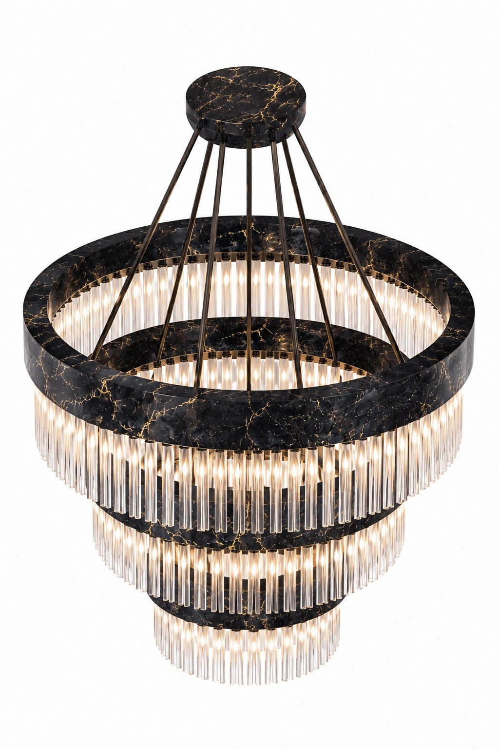 Le Lustre Cascade à Gradins "Majesté" en Marbre Noir et Cristal