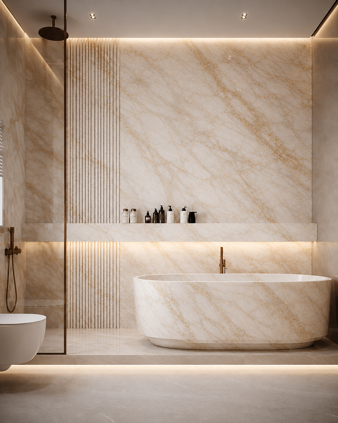 La Baignoire Îlot Monolithe Oblongue "Harmonie" en Marbre Calacatta Oro