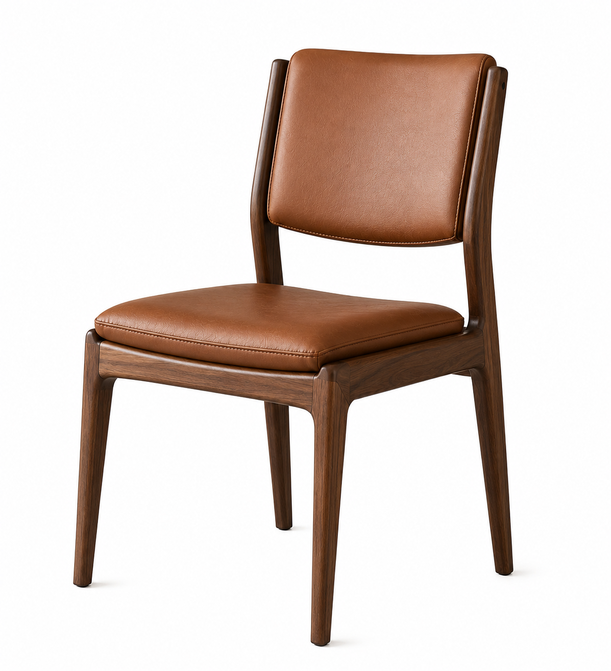 La Chaise de Repas Minimaliste "Sillage" en Noyer et Cuir Cognac