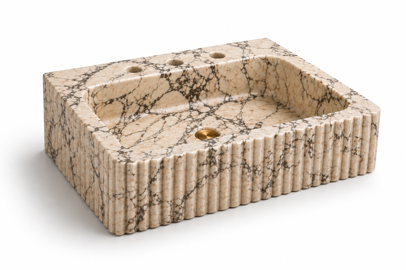 La Vasque à Poser Rectangulaire Cannelée "Flute" en Marbre Calacatta Oro