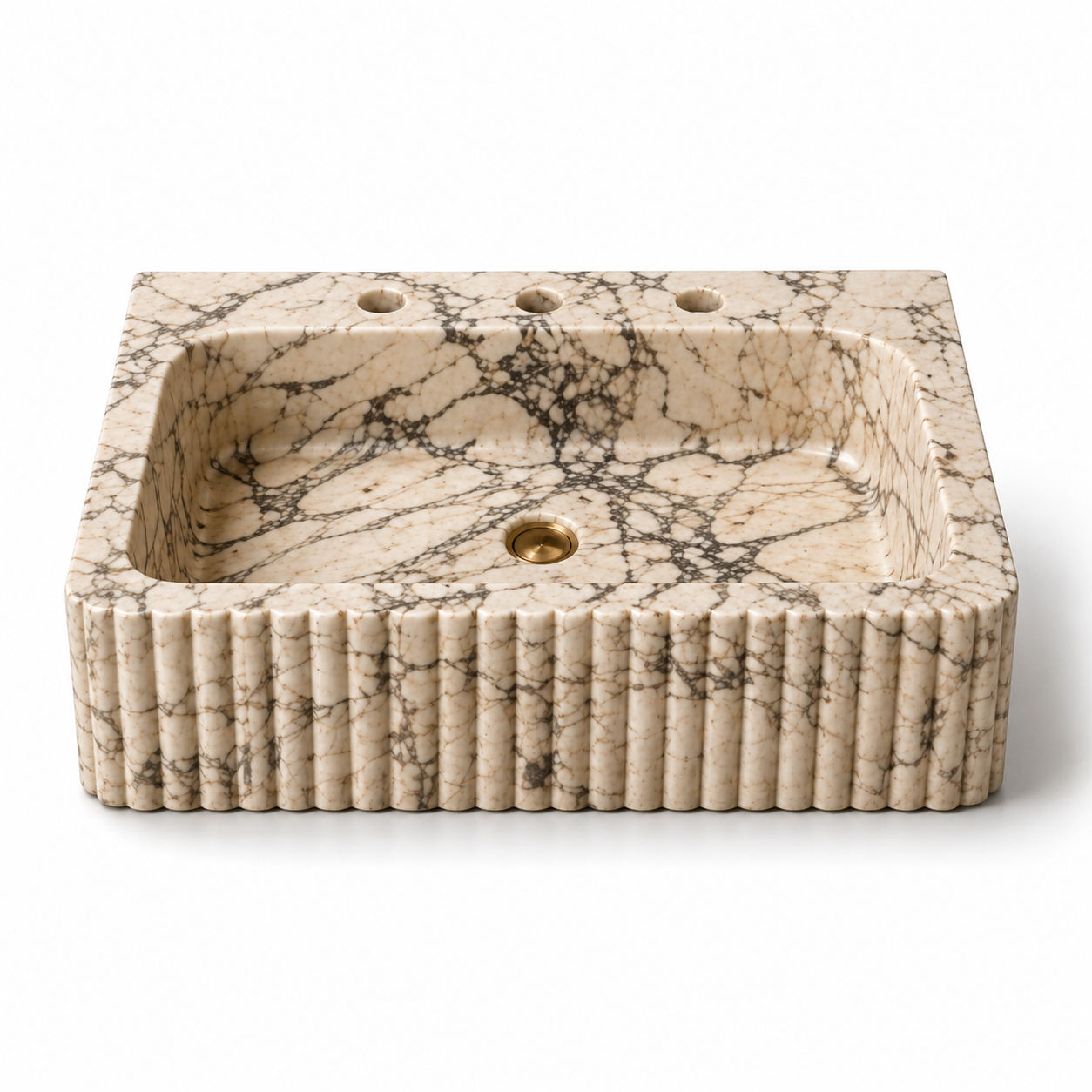La Vasque à Poser Rectangulaire Cannelée "Flute" en Marbre Calacatta Oro