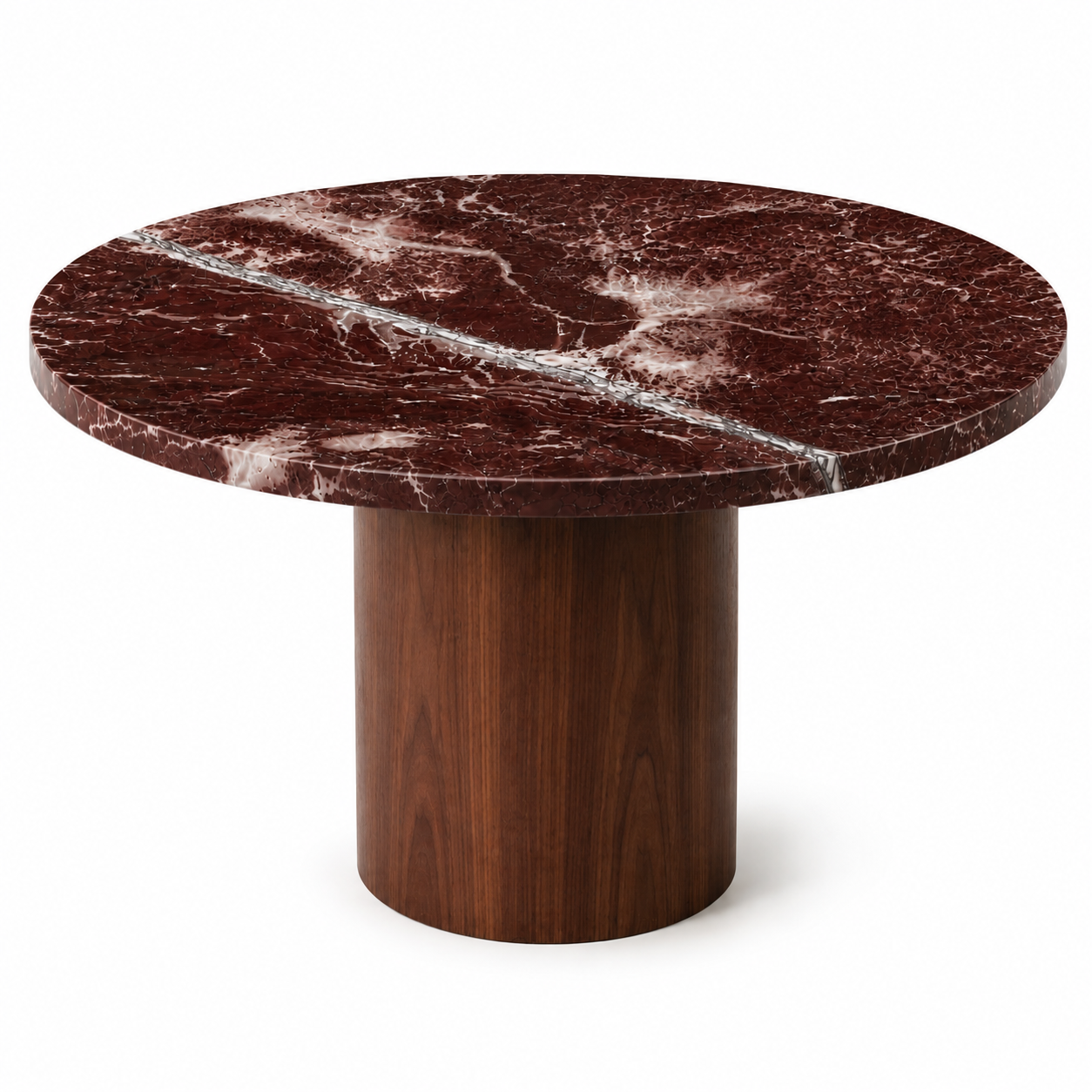La Table à manger Circulaire "Palazzo" en Marbre Rosso Levanto et Noyer
