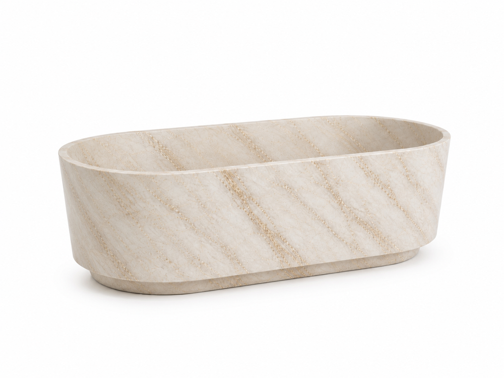 "Harmony" Oblong Monolith Freestanding Bathtub in Calacatta Oro Marble