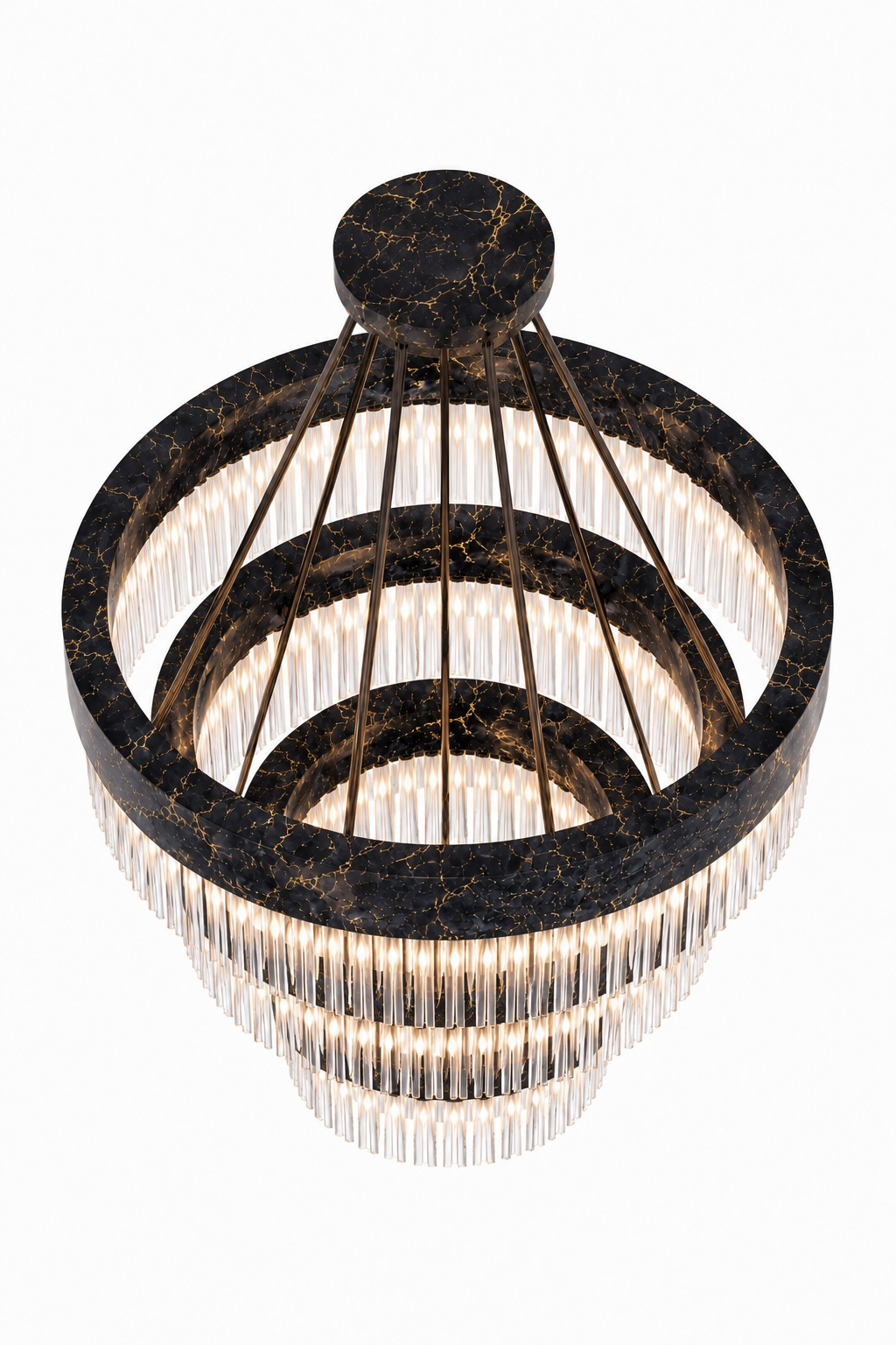 Le Lustre Cascade à Gradins "Majesté" en Marbre Noir et Cristal