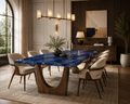 La Table de Repas Rectangulaire "Odyssée" en Lythos bleue et Noyer