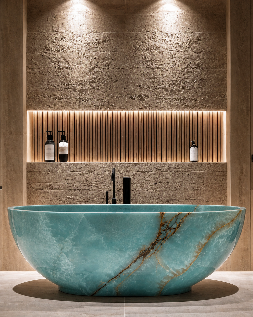 La Baignoire Îlot Monolithe Cristalline "Laguna" en Onyx Bleu