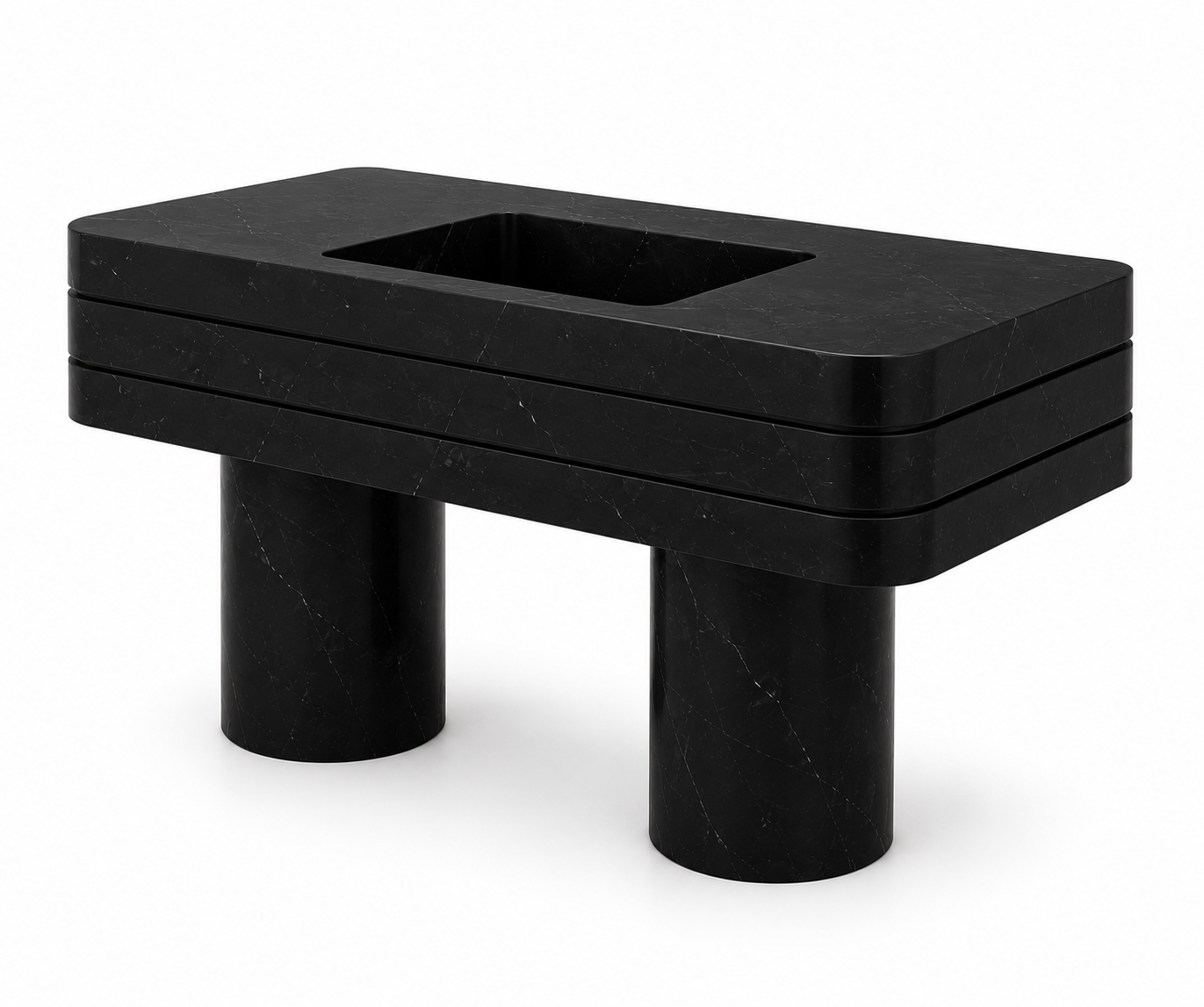 Le Meuble Vasque Monolithe "Strate Noire" en Marbre Noir Marquina