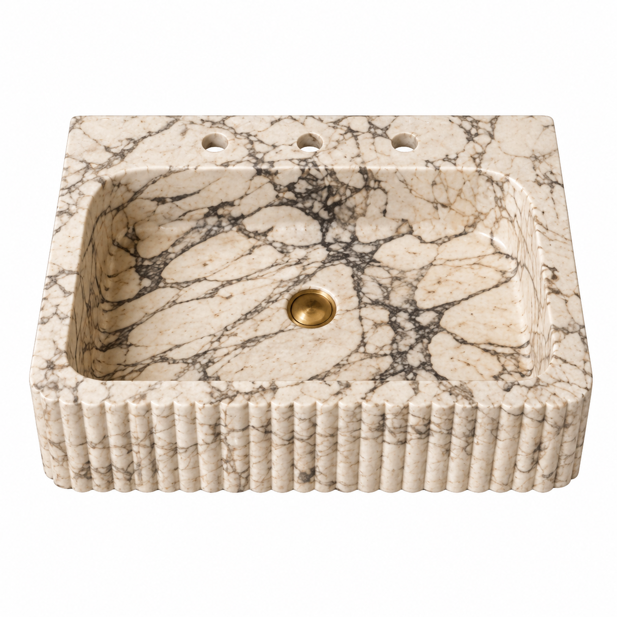 La Vasque à Poser Rectangulaire Cannelée "Flute" en Marbre Calacatta Oro