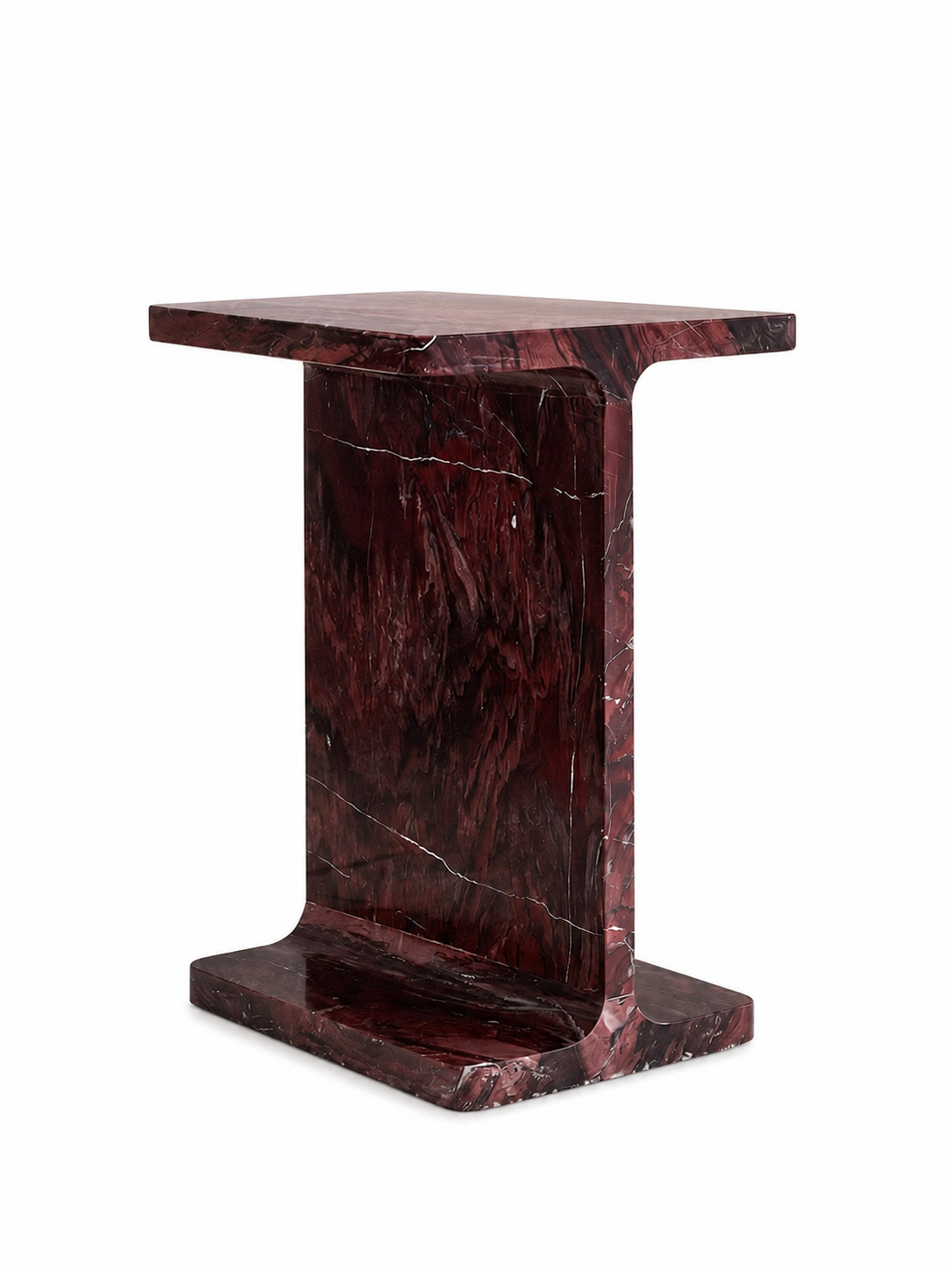 Le Guéridon Monolithe "Poutrelle" en Marbre Rosso Levanto