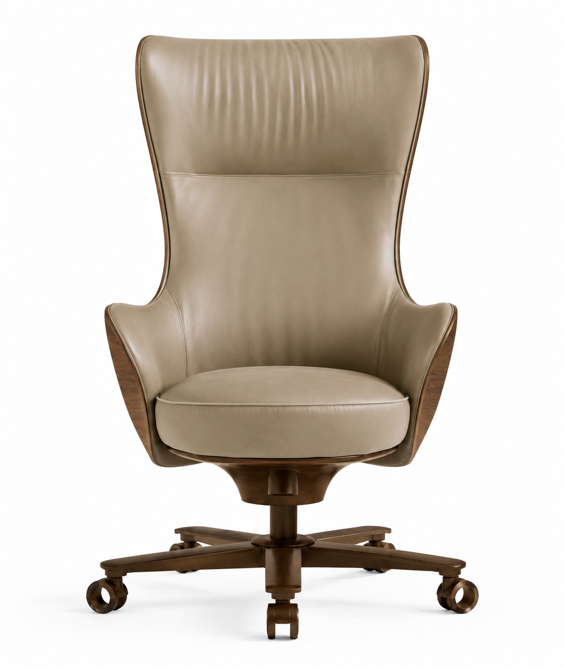 La Chaise de Direction Haut Dossier "Monarque" en Cuir Mastic et Noyer