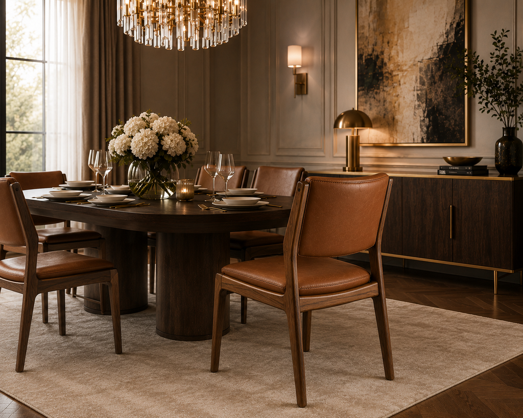 La Chaise de Repas Minimaliste "Sillage" en Noyer et Cuir Cognac