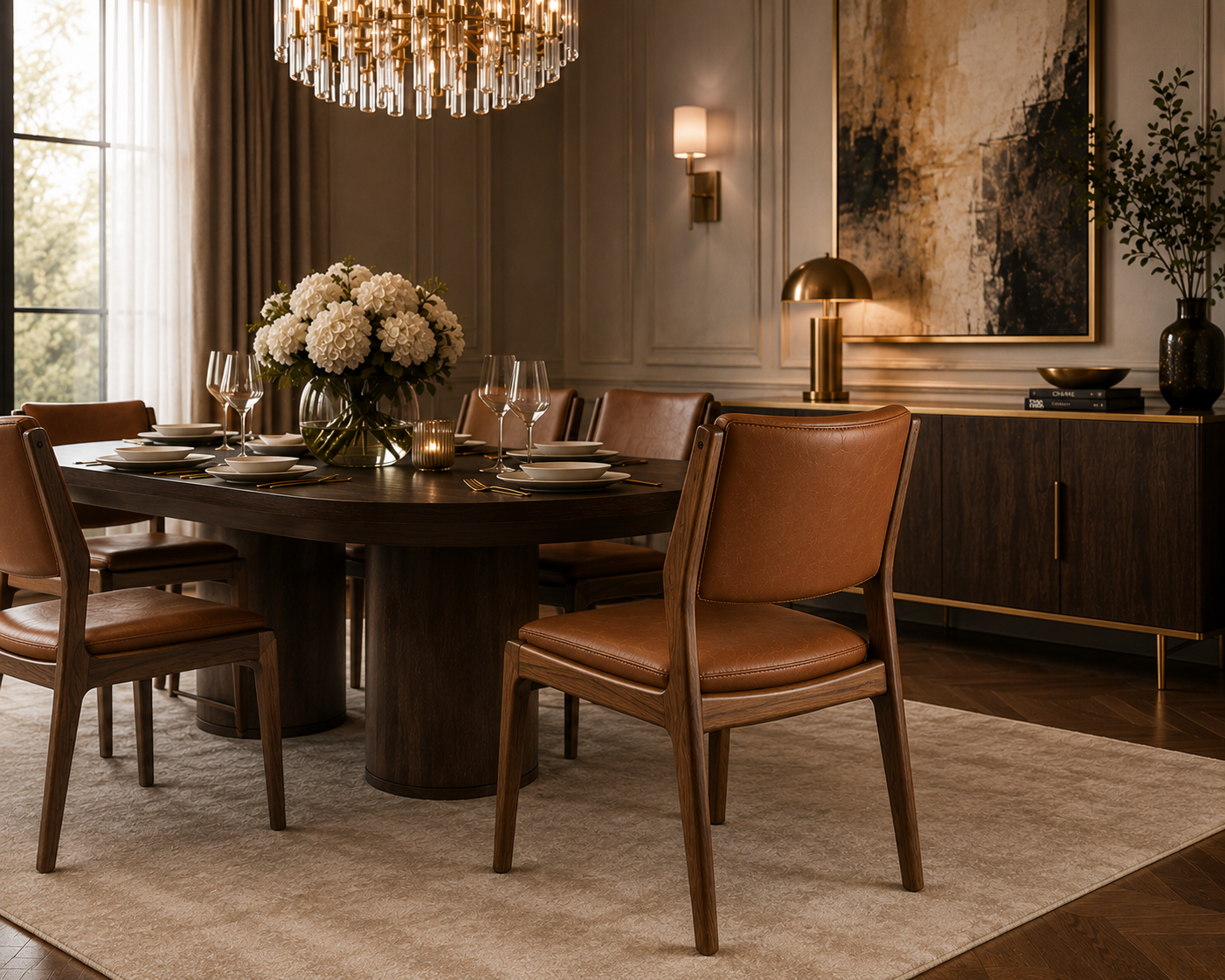 La Chaise de Repas Minimaliste "Sillage" en Noyer et Cuir Cognac