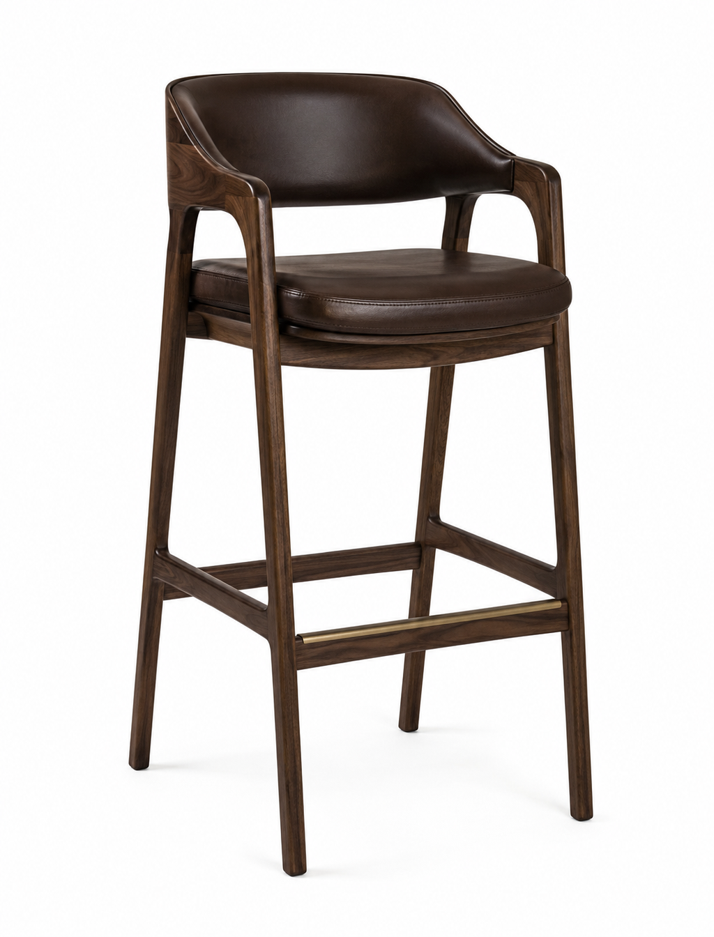 Le Tabouret de Bar "Club" en Noyer et Cuir Brun