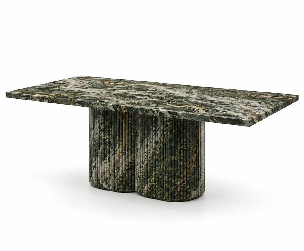 La Table de Repas Rectangulaire Cannelée "Olympe" en Marbre Verde Borgogna