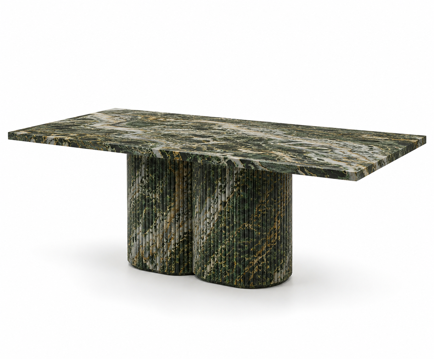 La Table de Repas Rectangulaire Cannelée "Olympe" en Marbre Verde Borgogna