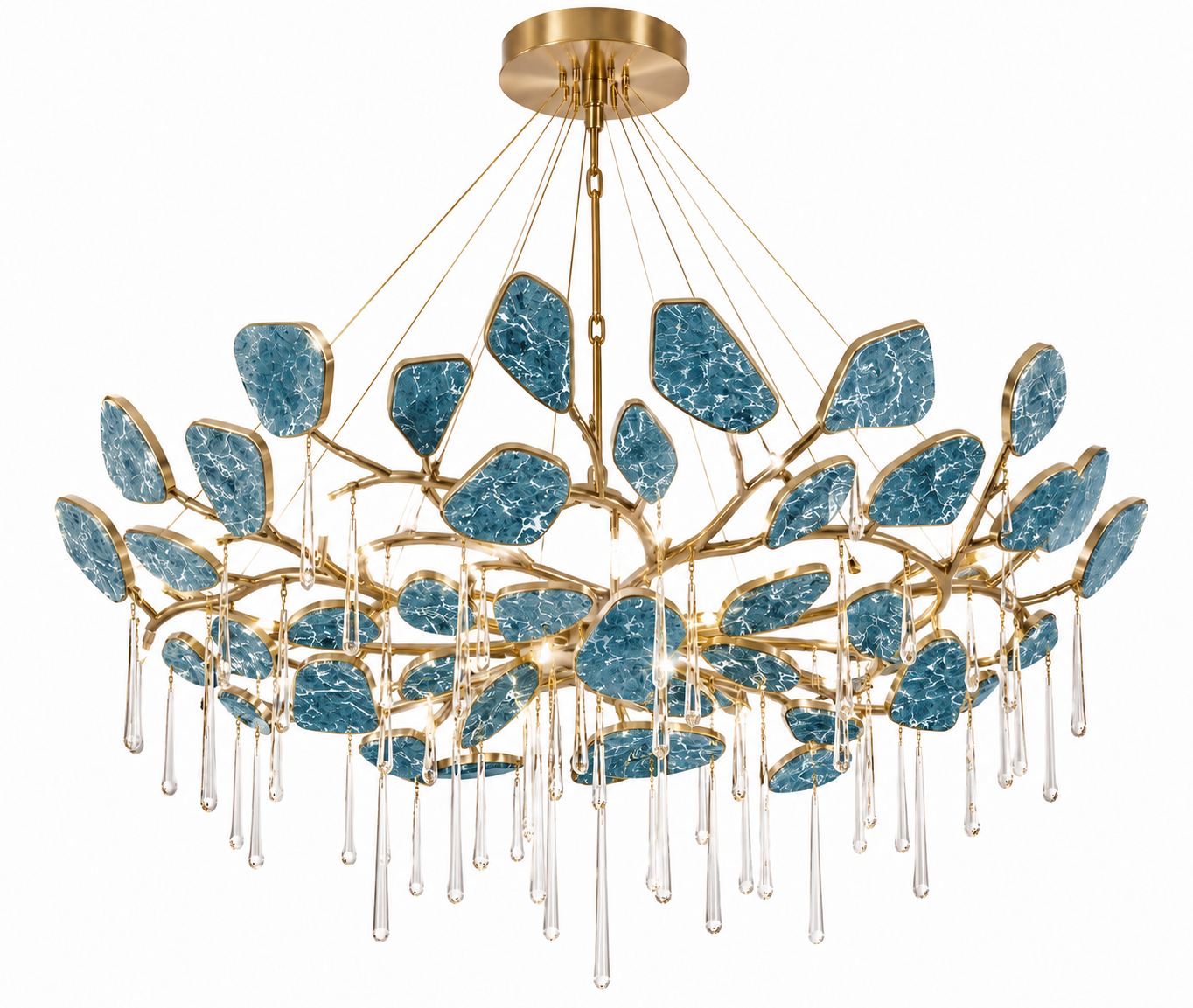 Le Lustre Monumental "Constellation" en sodalite Bleue et Laiton Doré