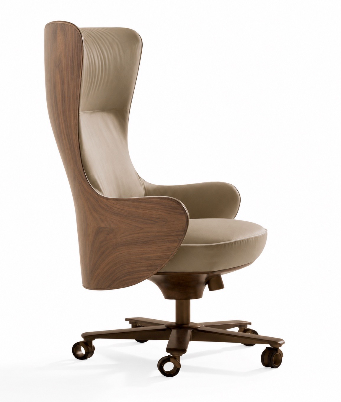 La Chaise de Direction Haut Dossier "Monarque" en Cuir Mastic et Noyer