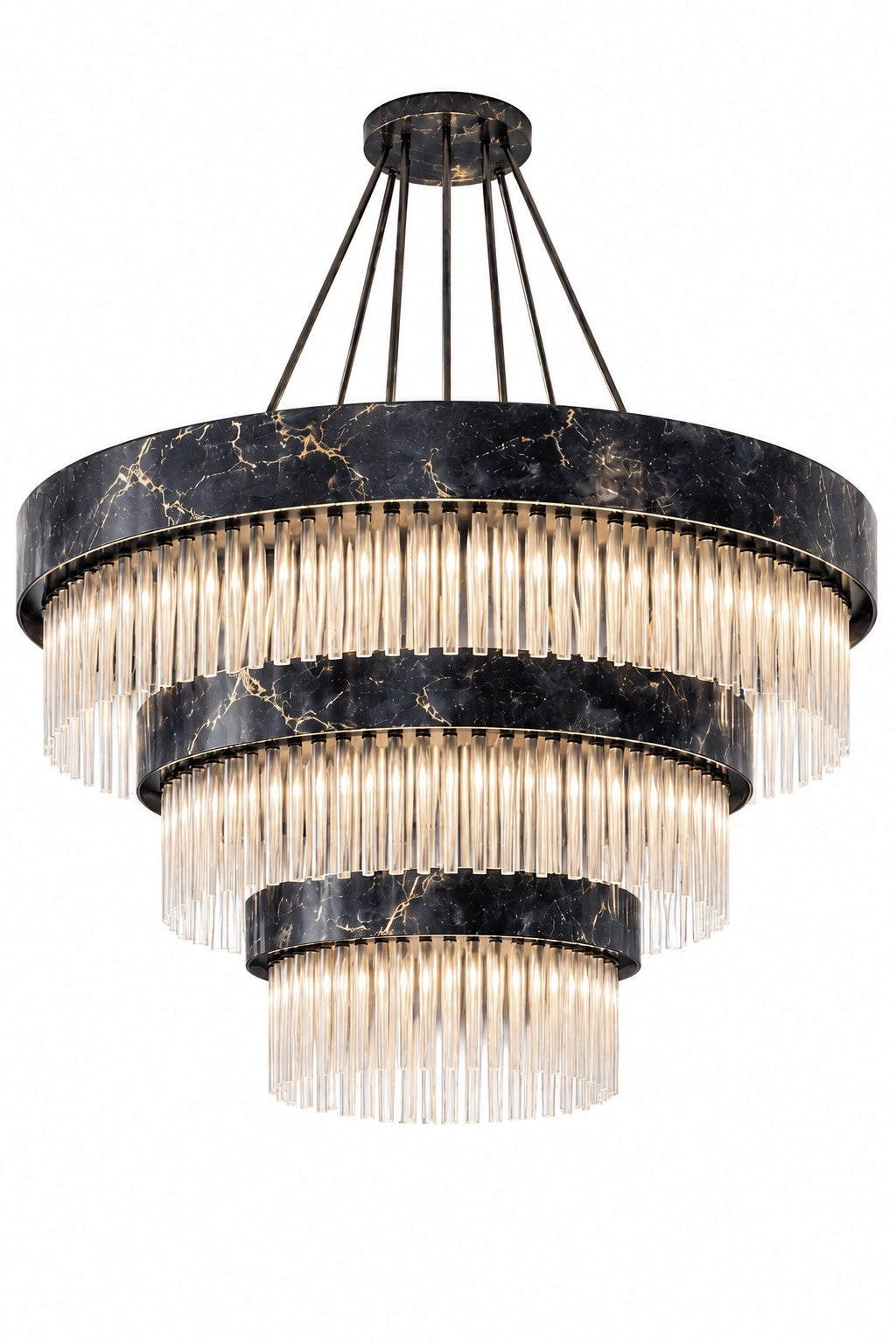 Le Lustre Cascade à Gradins "Majesté" en Marbre Noir et Cristal