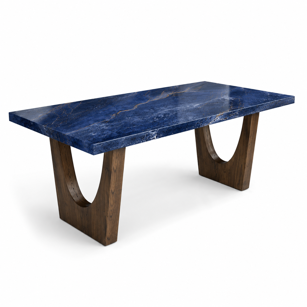 La Table de Repas Rectangulaire "Odyssée" en Lythos bleue et Noyer