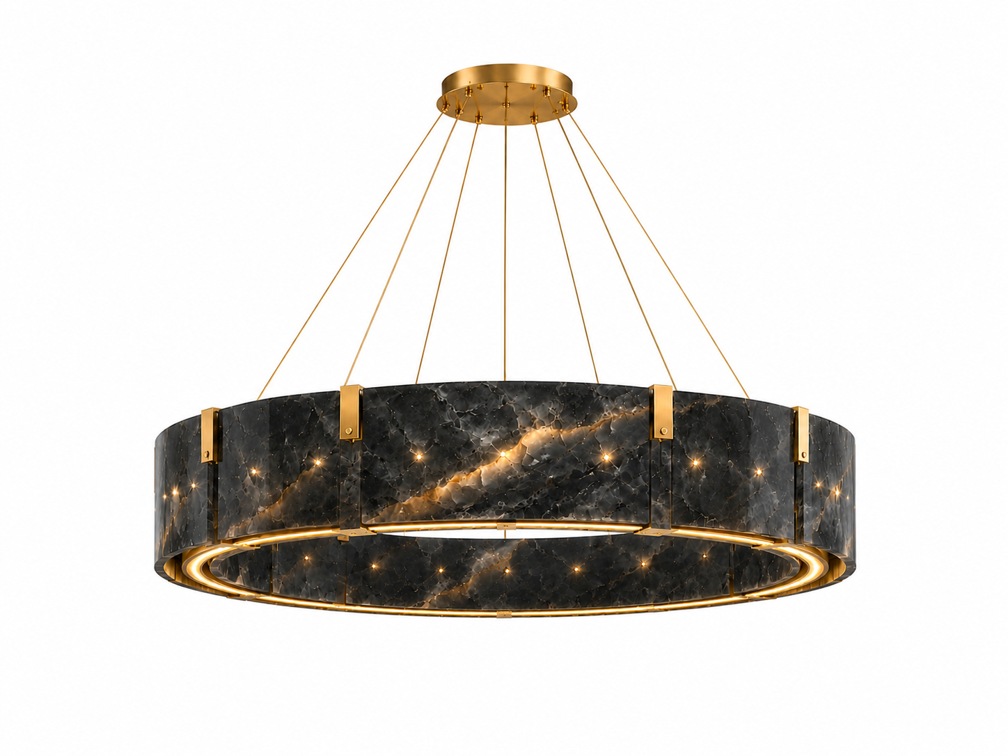 Le Lustre Couronne Monumental "Orbite" en Marbre Noir Saint-Laurent et Laiton