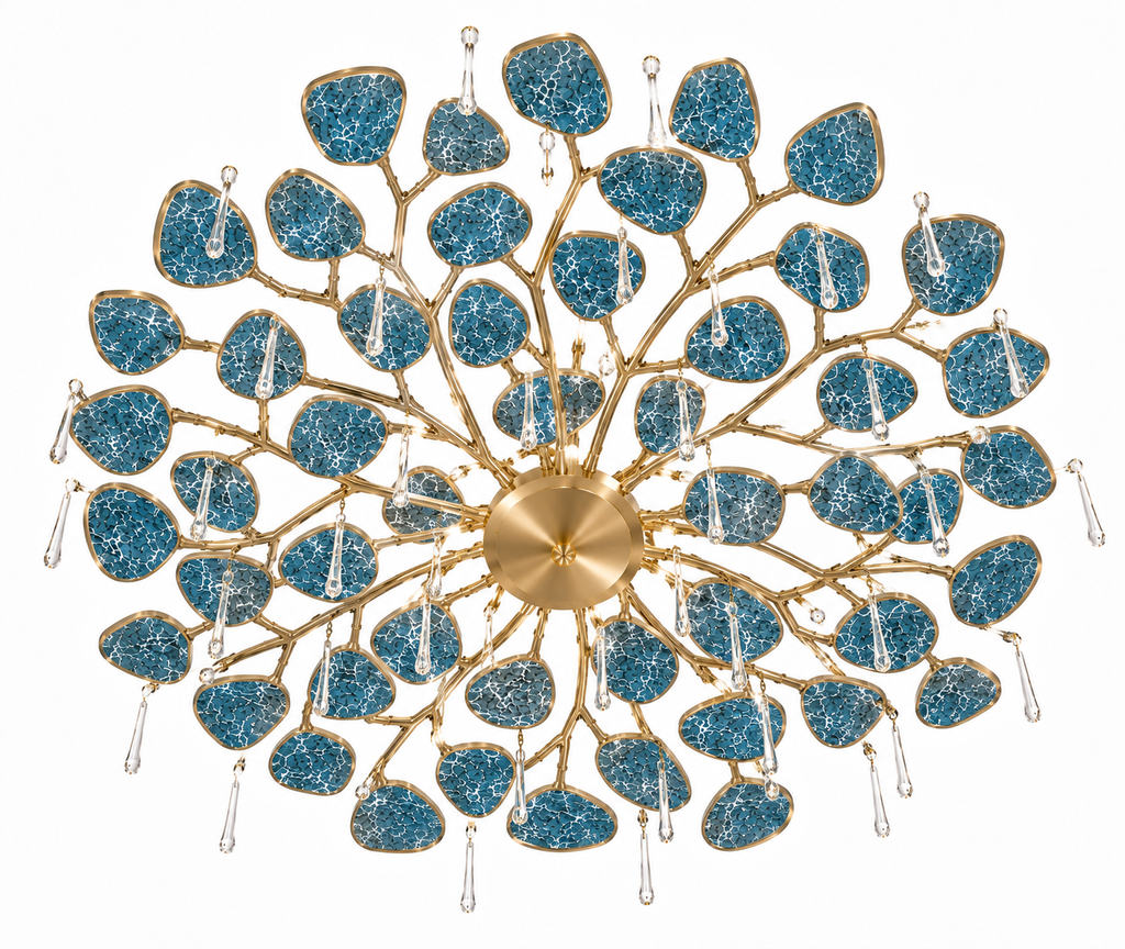 Le Lustre Monumental "Constellation" en sodalite Bleue et Laiton Doré