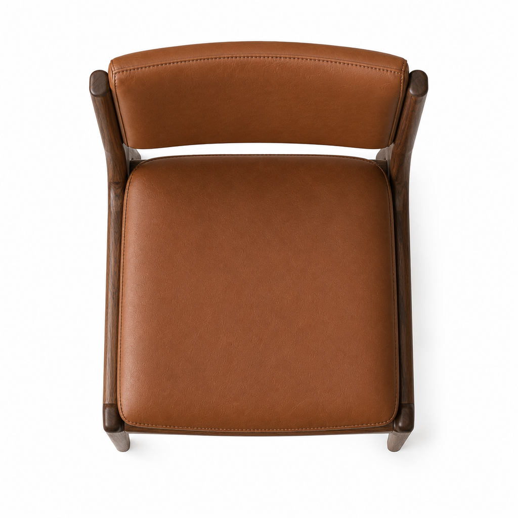 La Chaise de Repas Minimaliste "Sillage" en Noyer et Cuir Cognac