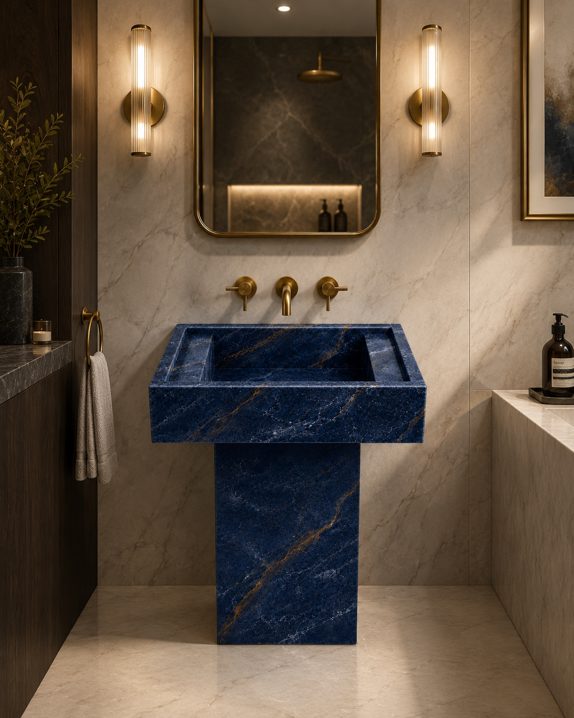 Le Lavabo Totem "Majesté" en Sodalite Bleue