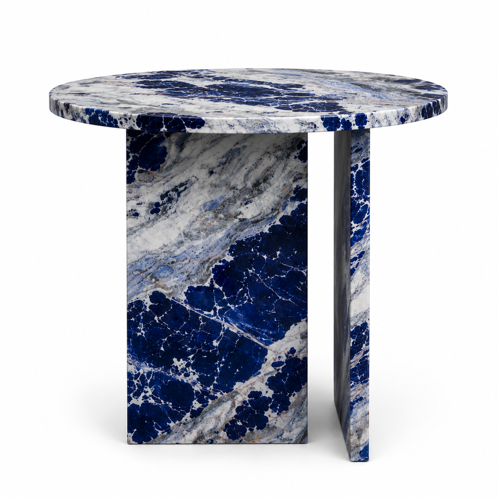 Le Guéridon Géométrique "Azurite" en Sodalite Bleue