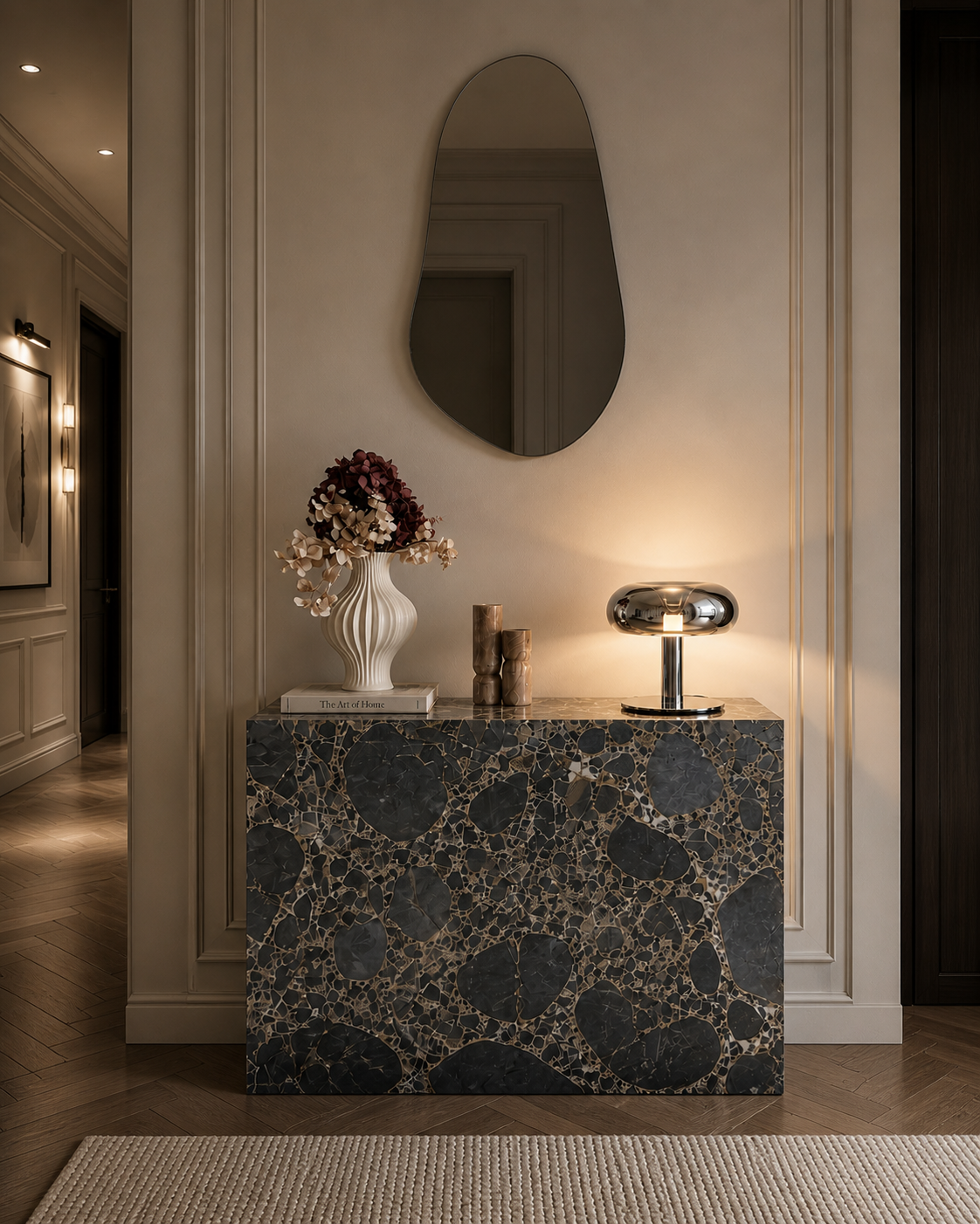 La Console Monolithe Rectangulaire "Mosaïque" en Granit Marinace Black
