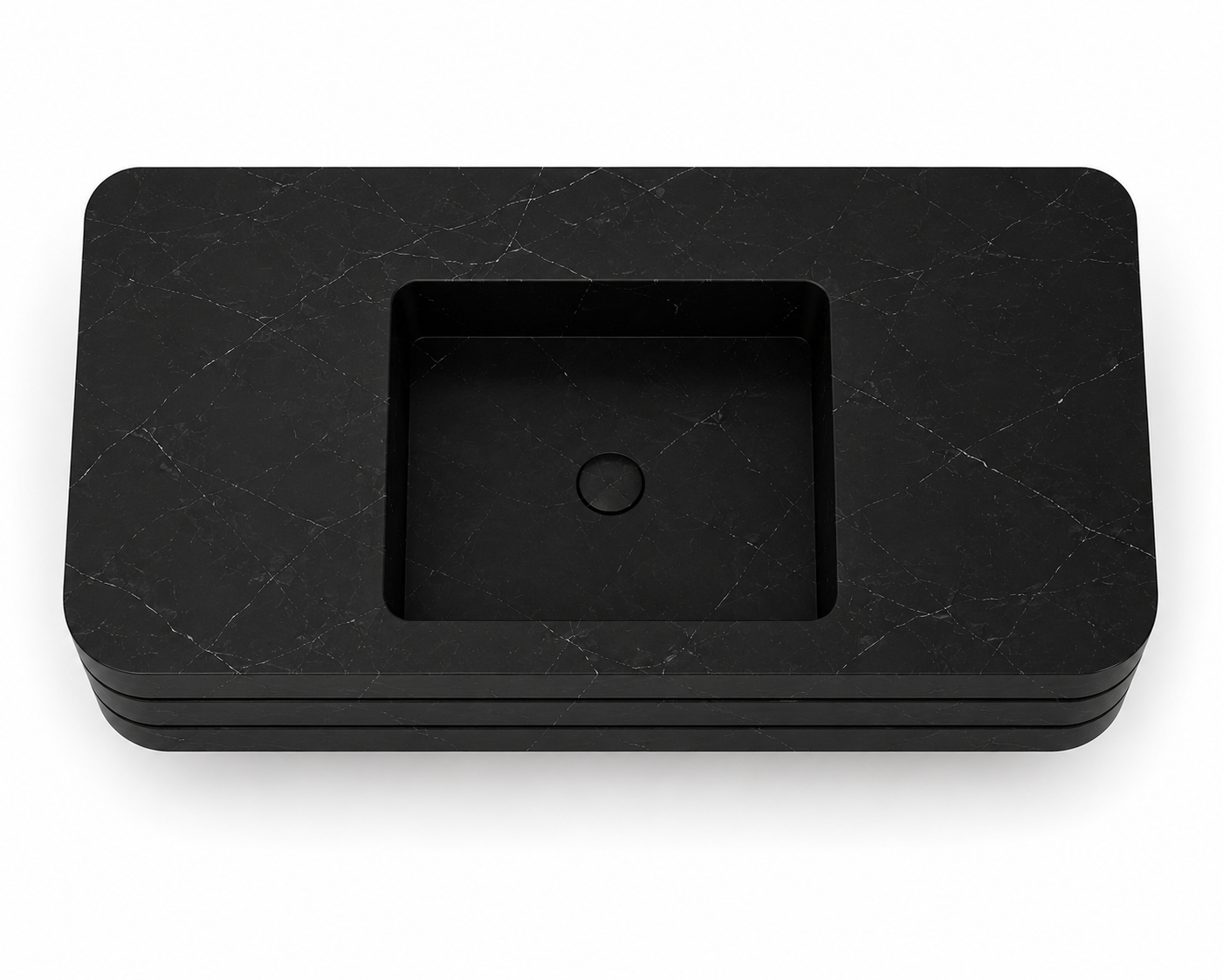 Le Meuble Vasque Monolithe "Strate Noire" en Marbre Noir Marquina