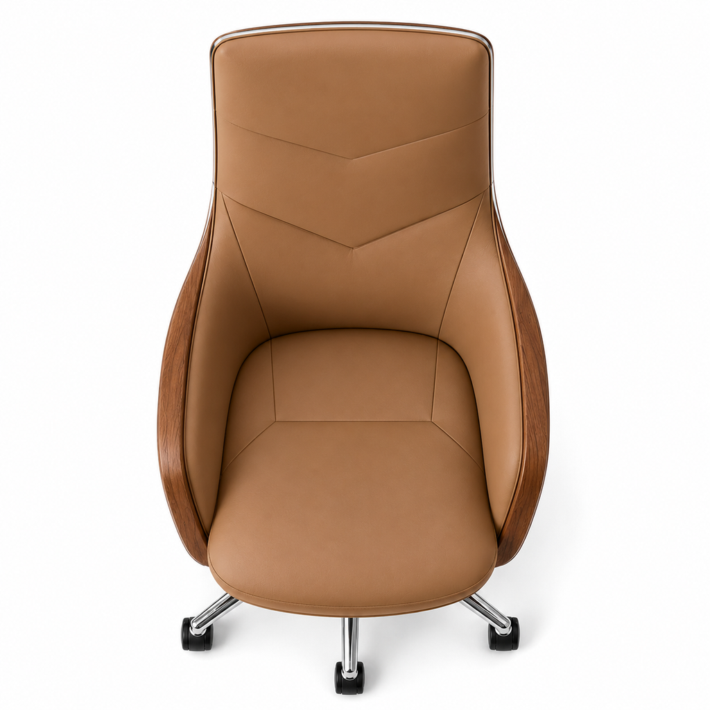 La chaise bureau Présidentiel "Consulat" en Cuir Havane et Noyer Galbé