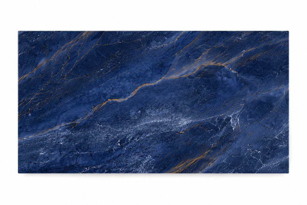 La Table de Repas Rectangulaire "Odyssée" en Lythos bleue et Noyer