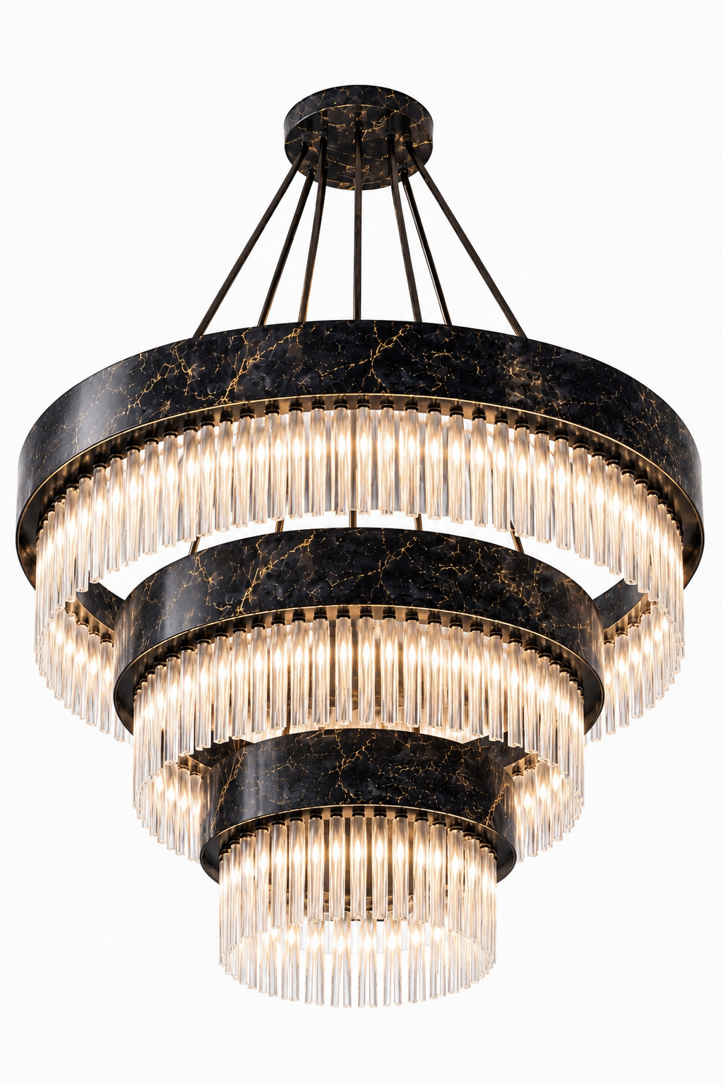 Le Lustre Cascade à Gradins "Majesté" en Marbre Noir et Cristal