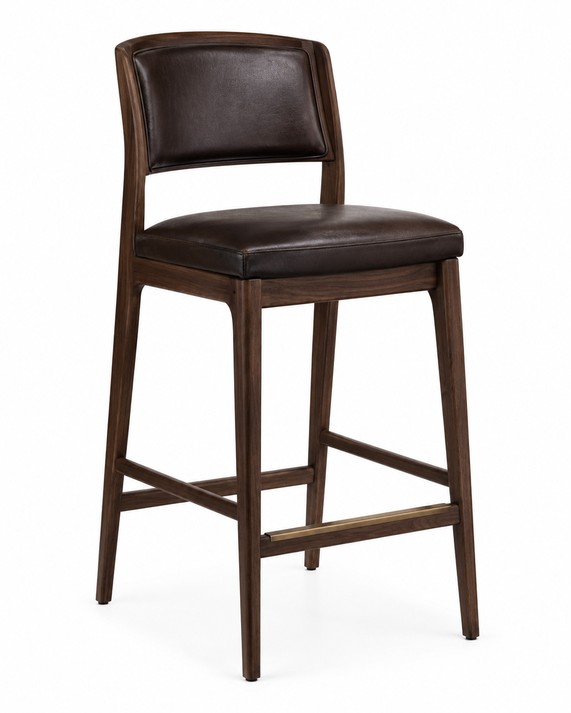 Le Tabouret de Bar Capitronné "Directoire" en Noyer et Cuir Sombre