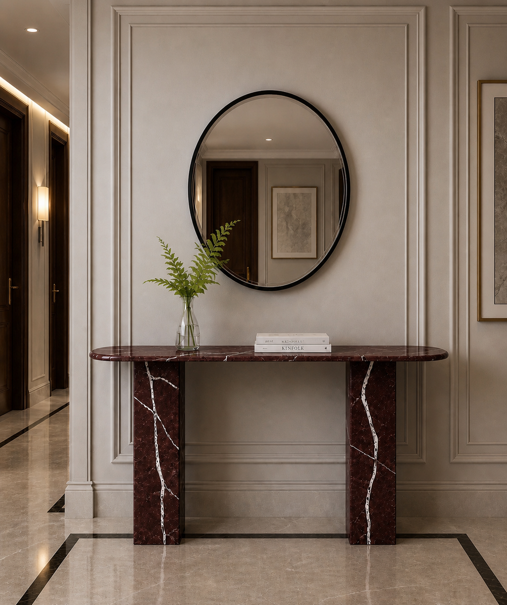 La Console d'Entrée Oblongue "Levanto" en Marbre Rouge Impérial