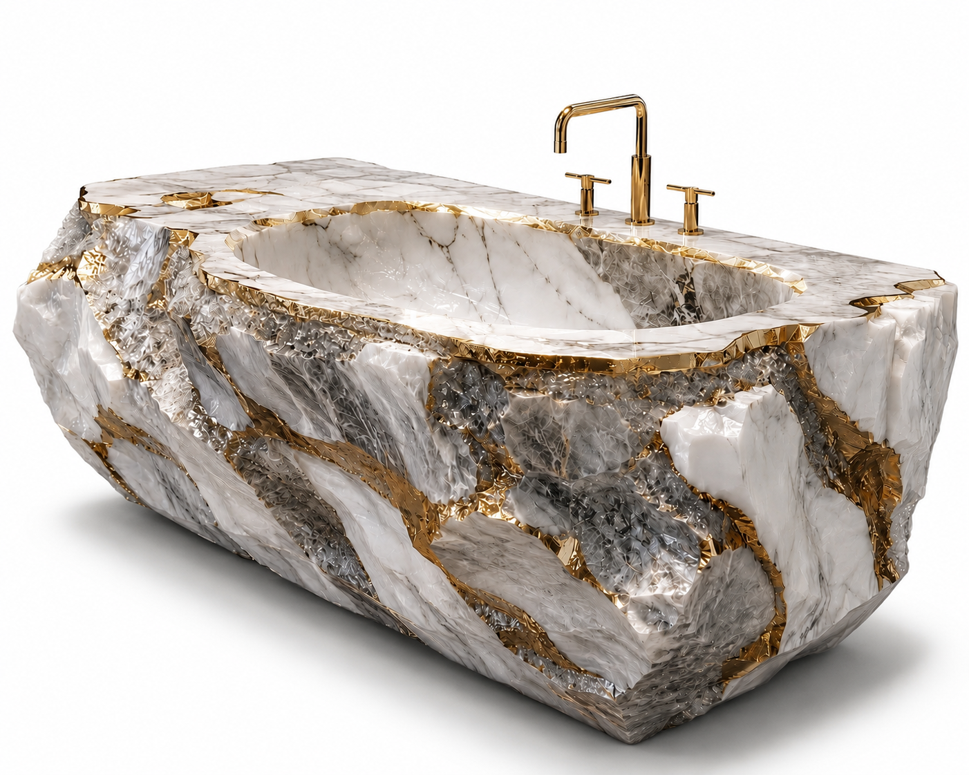Le Bain d'Apparat Monolithe Rocaille "Kintsugi" en Calacatta Gold et Or 24k