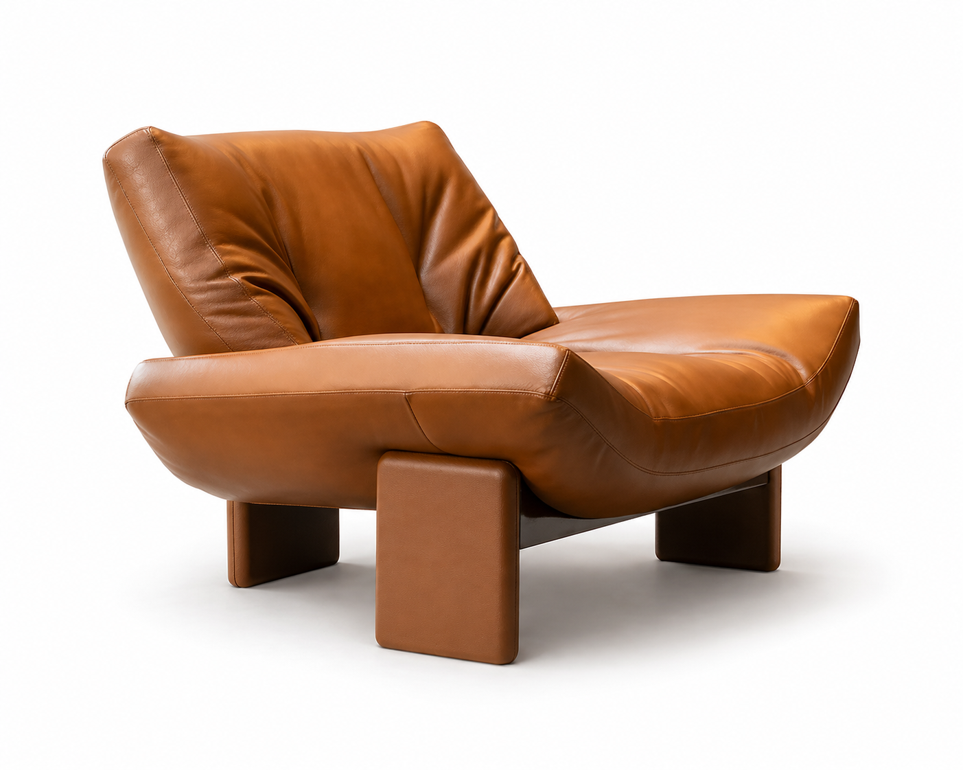 Le Fauteuil Lounge Iconique "Sultan" en Cuir Cognac et Noyer