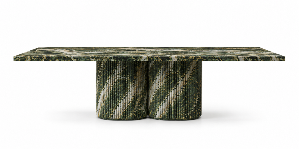 La Table de Repas Rectangulaire Cannelée "Olympe" en Marbre Verde Borgogna