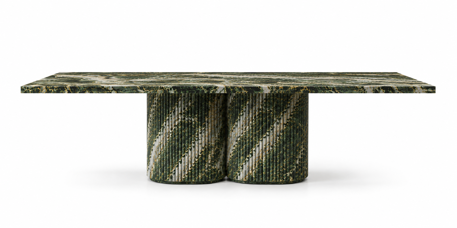 La Table de Repas Rectangulaire Cannelée "Olympe" en Marbre Verde Borgogna