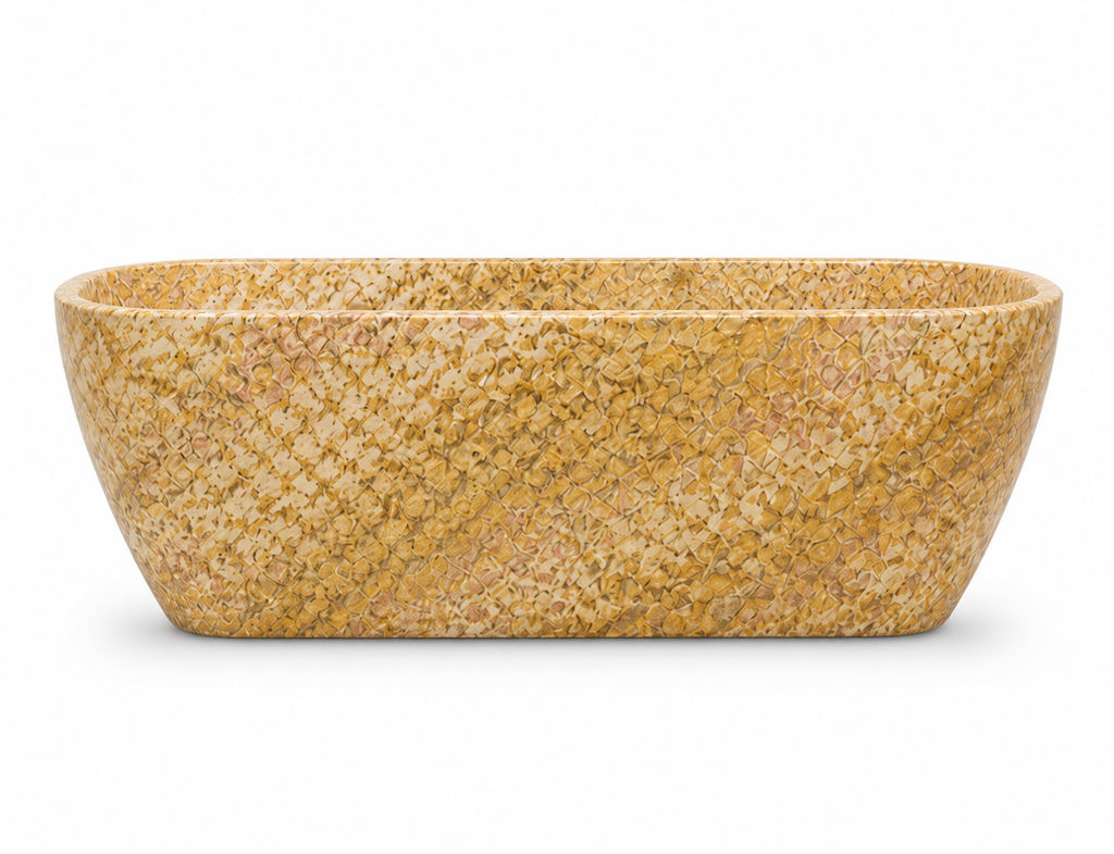 La Baignoire Îlot Monolithe Oblongue "Sirocco" en Quartzite Giallo Macaubas