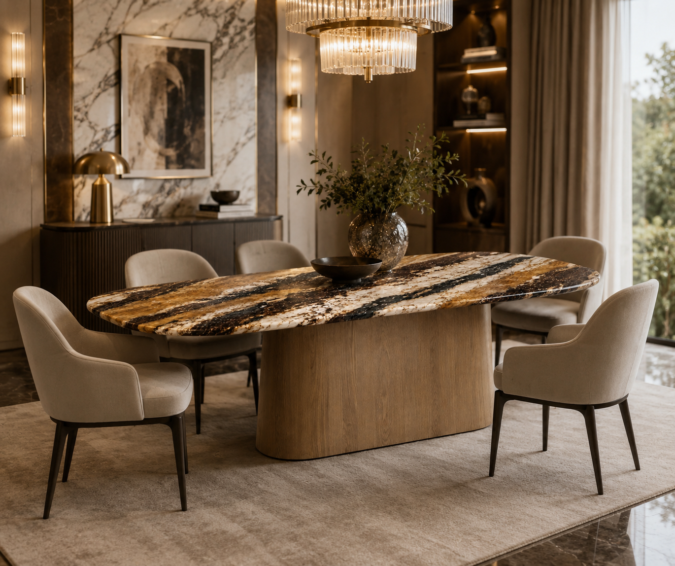 La Table de Repas Oblongue "Sédiment" en Breccia marble