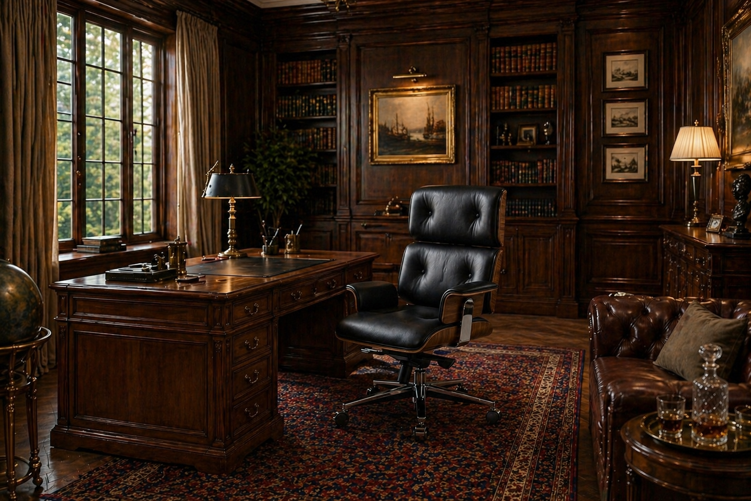 Le Fauteuil de Bureau de Direction Exécutif "Héritage" en Noyer et Cuir Noir