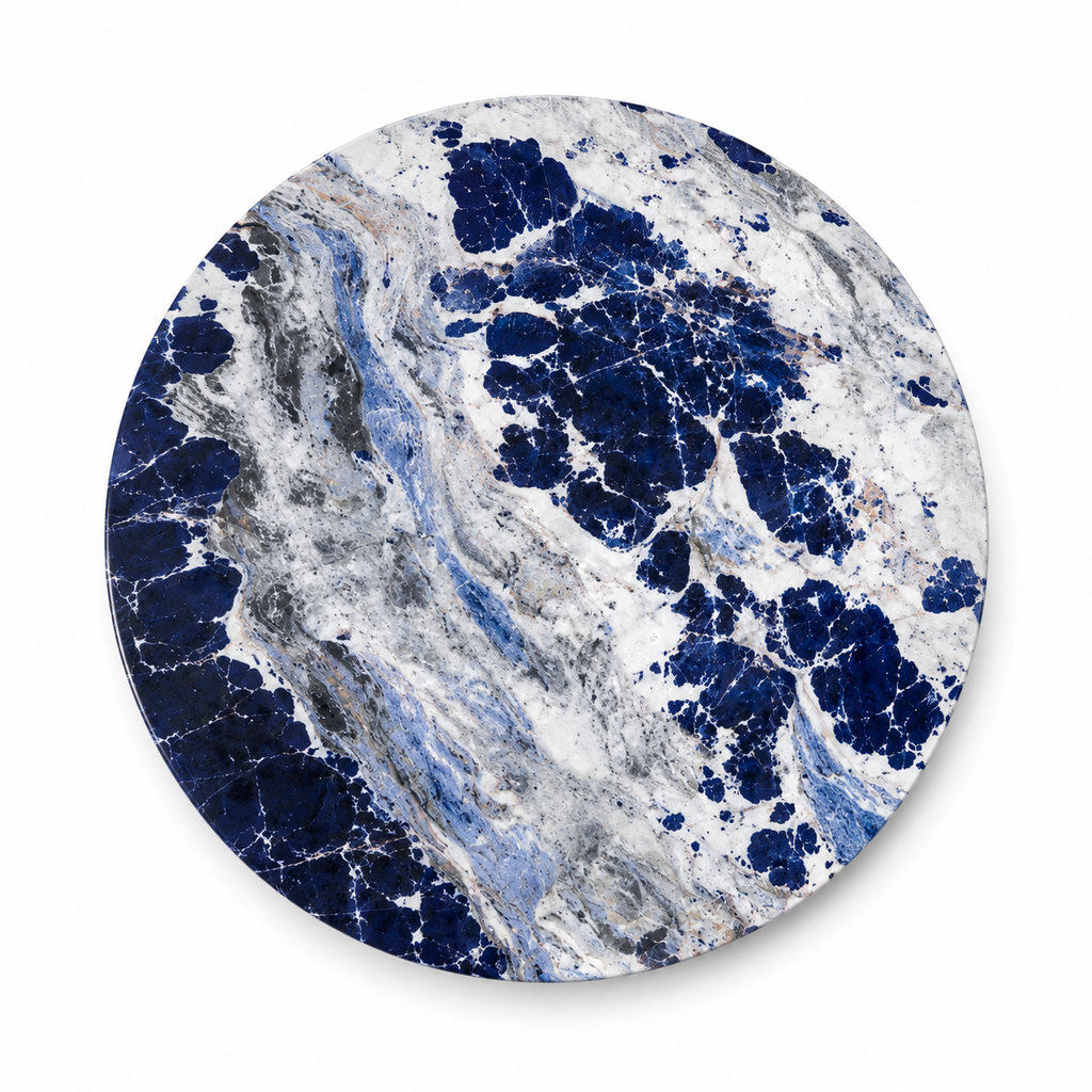 Le Guéridon Géométrique "Azurite" en Sodalite Bleue
