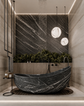 La Baignoire Îlot Monolithe Organique "Crescent" en Quartzite Charcoal