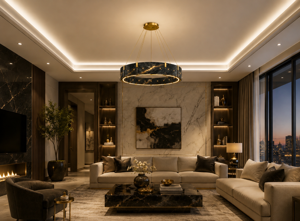 The Monumental "Orbite" Chandelier in Black Saint-Laurent Marble and Brass